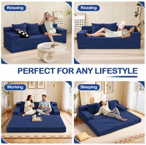 2 in 1 Convertible Boneless Couch Bed, Corduroy futon Sofa Bed, Compression - Image 5