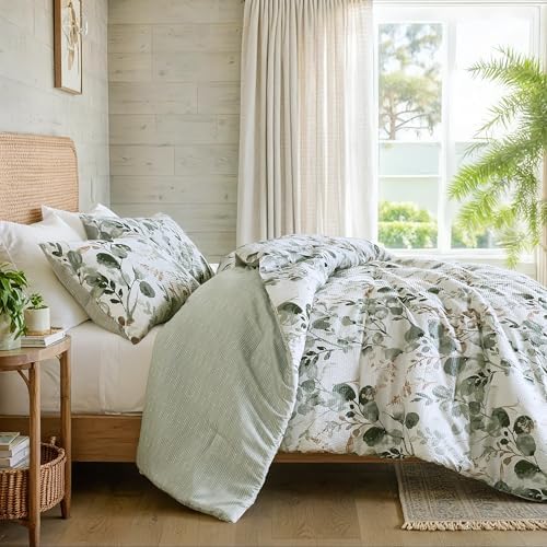 Lightweight Seersucker Botanical Comforter Set Twin Size, 2 Pieces Reversible - Image 3