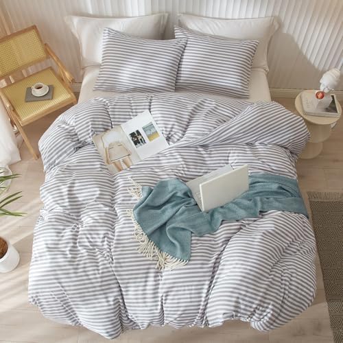 LifeTB Grey Striped Comforter Set Full Modern Style Stripes Pattern Comforter - Image 4