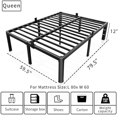 12 Inch Queen Bed Frame with Rounded Corner & 4 Mattress Baffles - Image 3