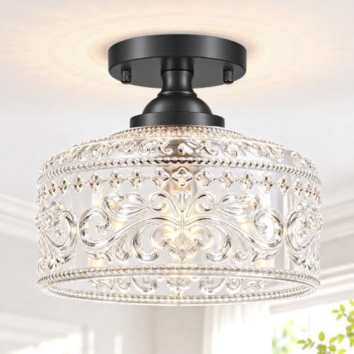 Small Semi Flush Mount Ceiling Light Fixture, Vintage Matte Black Close to by Daunton
