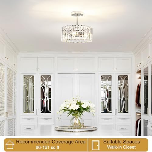 Lxybcce Modern Crystal Ceiling Light, Chrome Semi Flush Mount Ceiling Lighting - Image 3