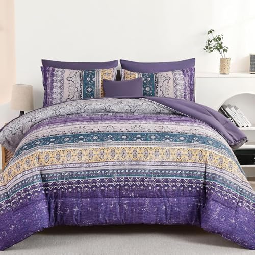 Cottolester Boho Full Comforter Set 8 Pieces, Violet Striped Bed in a Bag by Cottolester