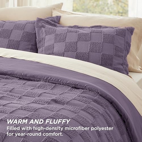 Bedsure Grayish Purple Comforter Queen Set, Boho Plaid Bedding Set 3 Pcs - Image 2