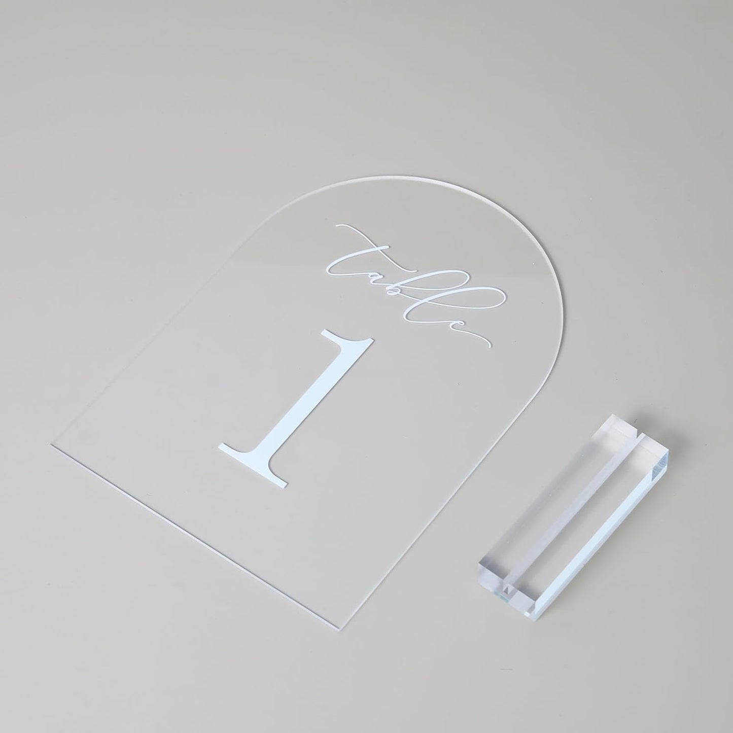 JINMURY Clear Arch Table Numbers for Wedding, 5x7 Inch Arched Acrylic Table Numbers 1-20 with Stands, Clear Acrylic Arch Sign with Holder for Centerpiece, Reception, Wedding, Party, Event