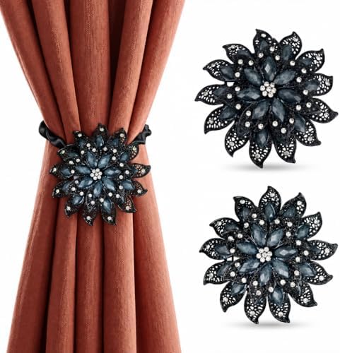 2 Pack Black Flower Curtain Tiebacks Window Holdback Buckles by Mikomer