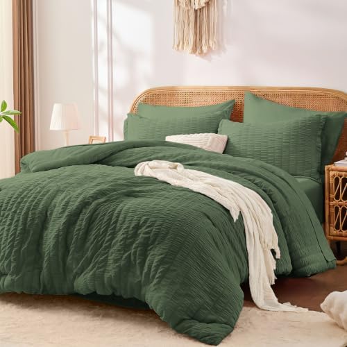 King Size Comforter Set with Sheets, Olive Green by FUANNA