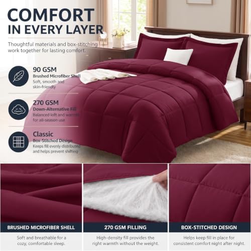 CozyLux King Size Comforter Set, 3-Piece Box-Stitched - Image 3