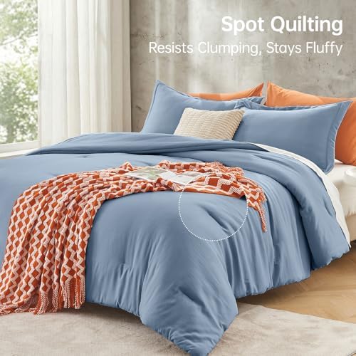 MUXHOMO King Comforter Set, 3-Piece All-Season Bedding, Sea Blue - Image 5