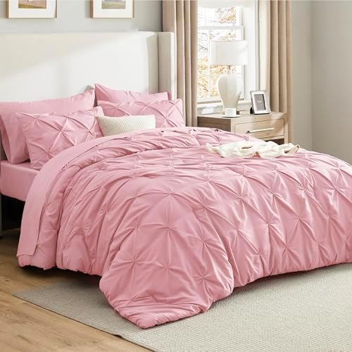 Bedsure 7-Piece Full Size Comforter Sets & Sheets, Baby Pink Full Bedding by BEDSURE