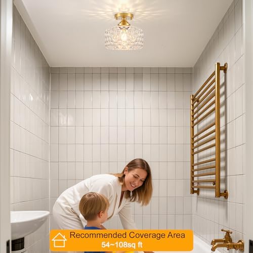 Small Semi Flush Mount Ceiling Light Fixture, Vintage Gold Close to Ceiling - Image 2