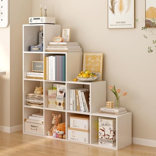 OSCHF Ladder Cube Storage Bookcase, 10-Cube Corner Shelf by OSCHF