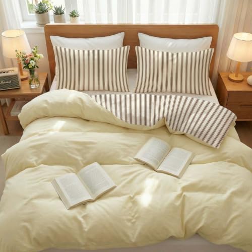 Nayoroom Striped Comforter Set Queen Reversible Yellow Brown Stripe Bedding - Image 5