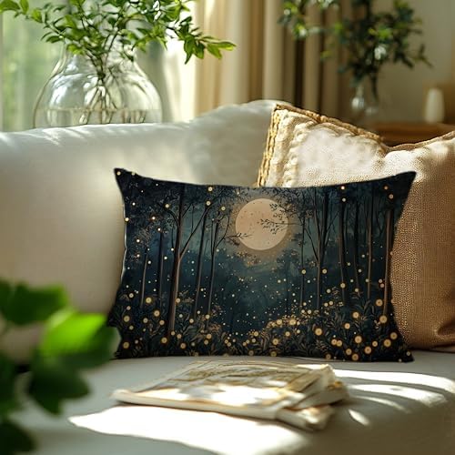 Rustic William Morris Inspired Gold Moon Pillow Covers 20x12, Vintage Black and - Image 3
