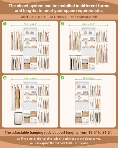 Besiost Small Closet System 3.2-6.8FT Closet Organizer - Image 3