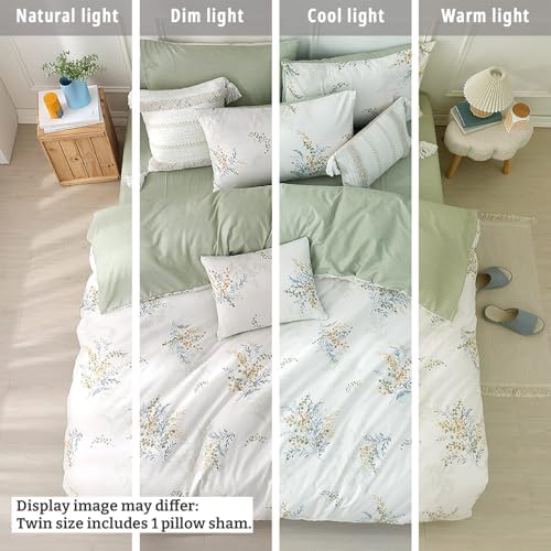 Off White & Sage Airy Botanical Cotton Comforter Set Twin Size 2PC - Image 6