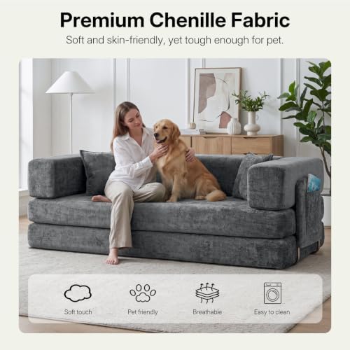 78.8" Convertible Futon Sofa Bed, Boneless Couch - Image 6