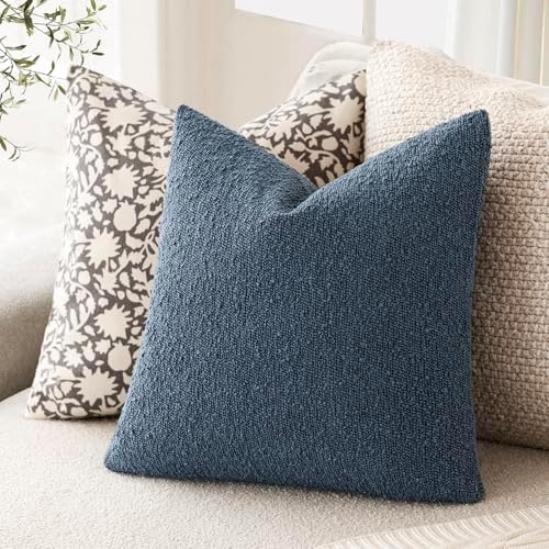 Foindtower Decorative Textured Boucle Throw Pillow Covers 22x22 Dark Blue - Image 5
