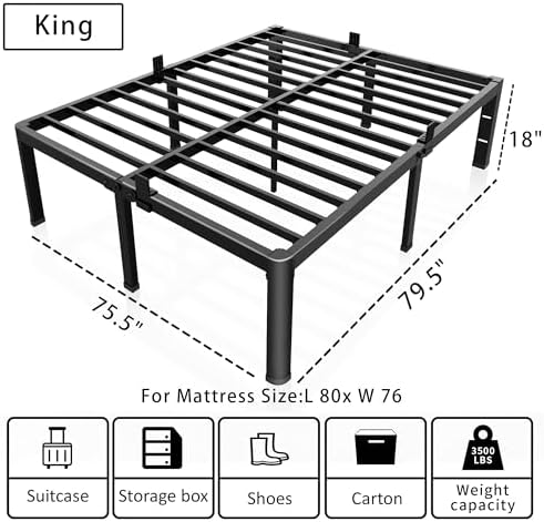 18 Inch King Bed Frame with Rounded Corner & 4 Mattress Baffles - Image 3