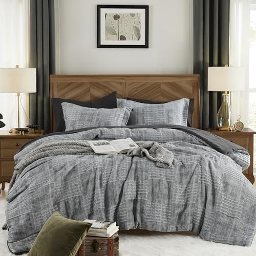 California King Size Comforter Set Charcoal Grey Bedding 7 Pieces by MaiR%C3%AAveHomeCollection