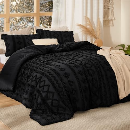 Bedsure Tufted Boho Comforter Set Full, Bedroom Decor Bedding Set Black - Image 2