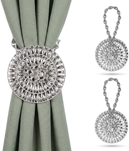 2 Pack Rhinestone Flower Curtain Tiebacks Window Holdback Buckles by Mikomer