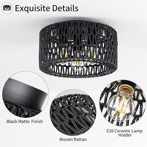Rattan Ceiling Light Fixture, 3-Light Bohemian Modern Woven Ceiling Light - Image 6