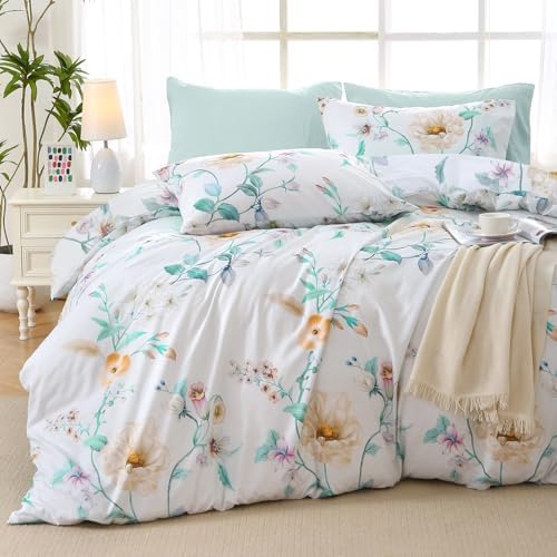 MUXHOMO King Comforter Set, 7-Piece Floral Bed in a Bag, Colorful Green by MUXHOMO
