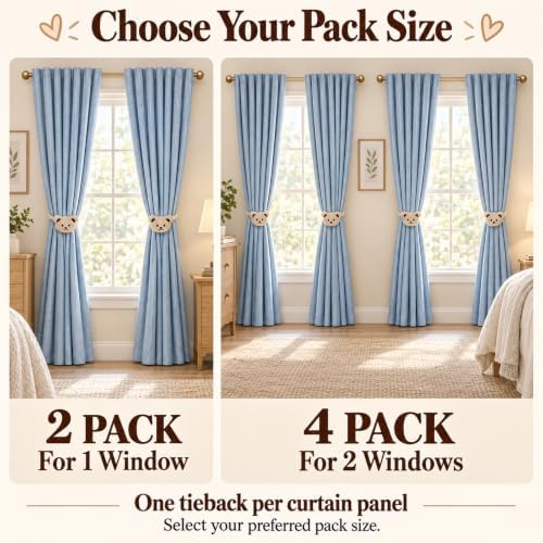 Beige Bear Curtain Tiebacks 4 Pack, Adjustable No-Drill Rope Ties - Image 5
