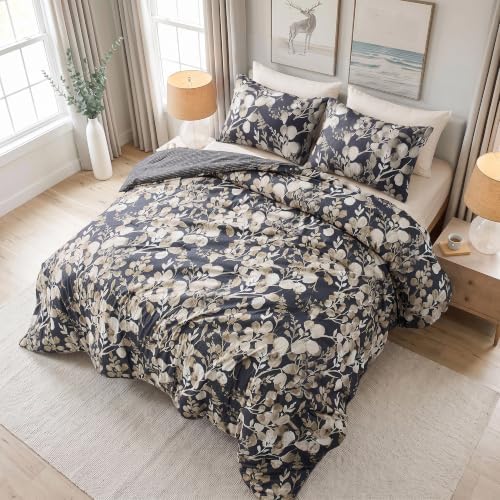 Lightweight Seersucker Botanical Comforter Set King Size, 3 Pieces Reversible - Image 2
