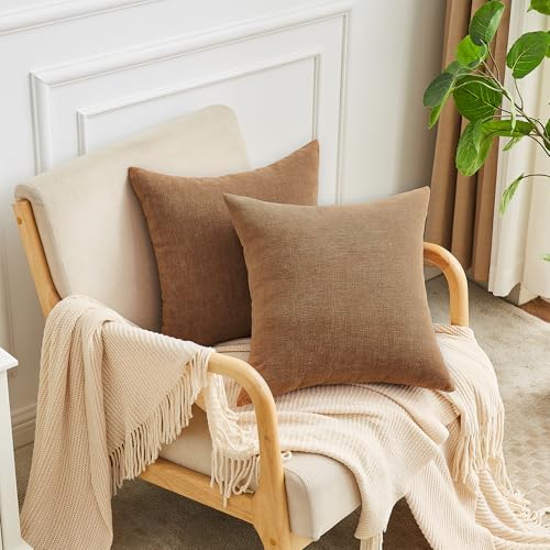 GAWAMAY 2 Pack Apricot Brown 18x18 Chenille Throw Pillow Covers - Image 2