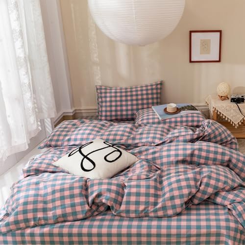 LifeTB Purple Pink Plaid Comforter Set Full Geometric Checkered Pattern - Image 5