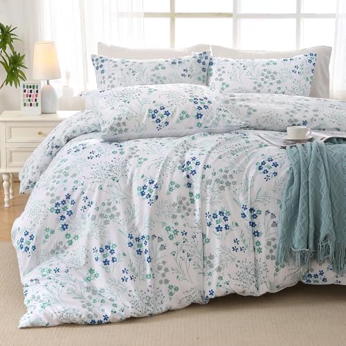 MUXHOMO Full Comforter Set, 7-Piece Floral Bed in a Bag, Small Blue by MUXHOMO
