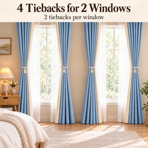 Wooden Bead Curtain Tiebacks 4 Pack Adjustable No-Drill Rope Ties - Image 5