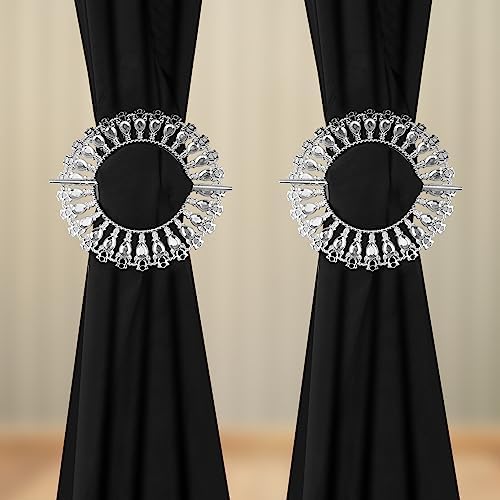 2 Pack Shiny Silver Curtain Tiebacks Round Holdbacks, 26 Crystals - Image 5