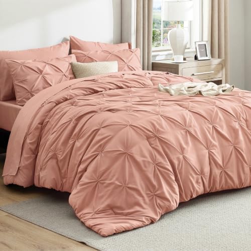 Bedsure 7-Piece Full Size Comforter Sets & Sheets, Dusty Pink Full Bedding by BEDSURE