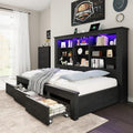 Jocisland Twin Bed Frame Bookcase Headboard USB/LED Lights&3 Drawers by Jocisland