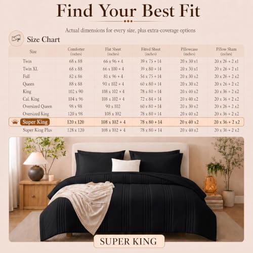 CozyLux Super King Comforter Set Black - Image 6