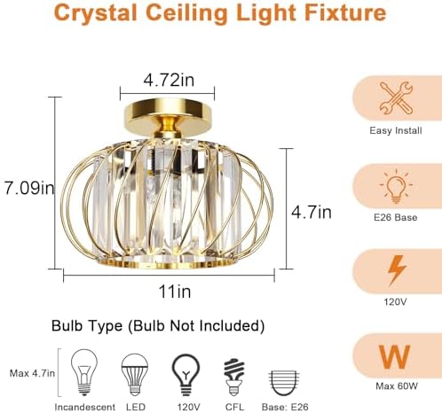 Gold Crystal Ceiling Light Fixture - Image 7