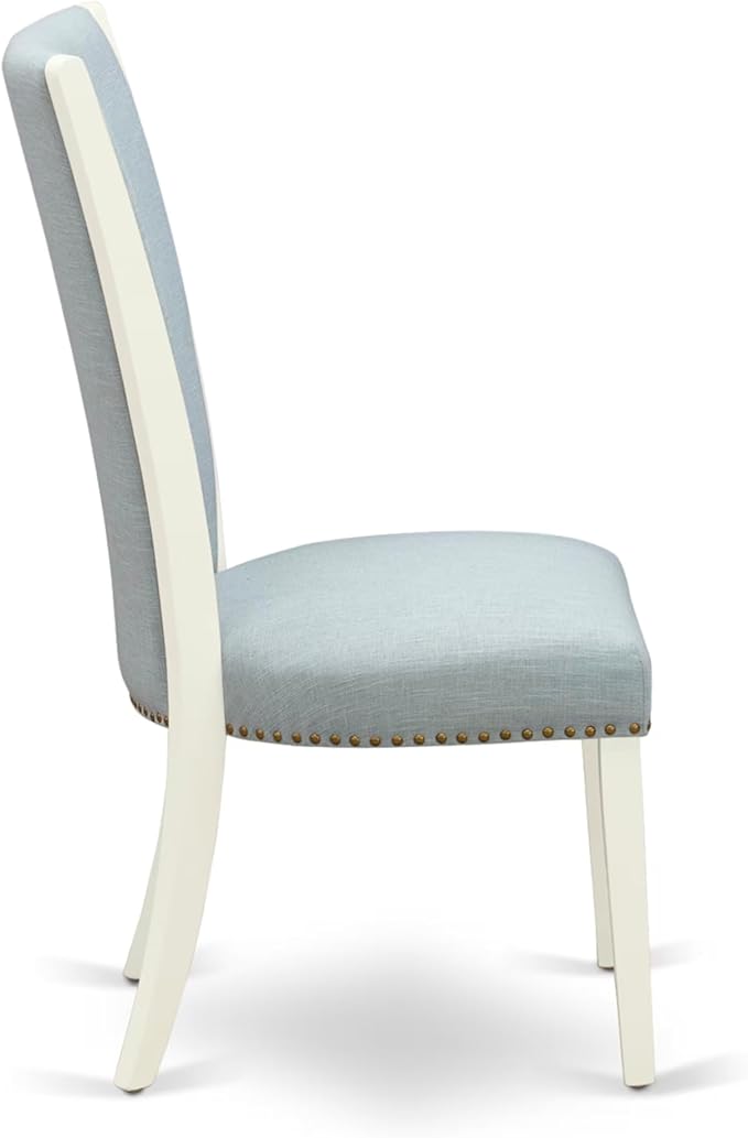 East West Furniture V027VE215-7 7 Piece Dining Table Set Consist of a Rectangle Dining Room Table with V-Legs and 6 Baby Blue Linen Fabric Upholstered Chairs, 40x72 Inch, Multi-Color