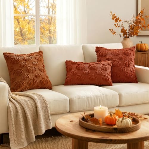 MIULEE Fall Decor Pillow Covers 18x18 Set of 2 Pumpkin Caramel - Image 3