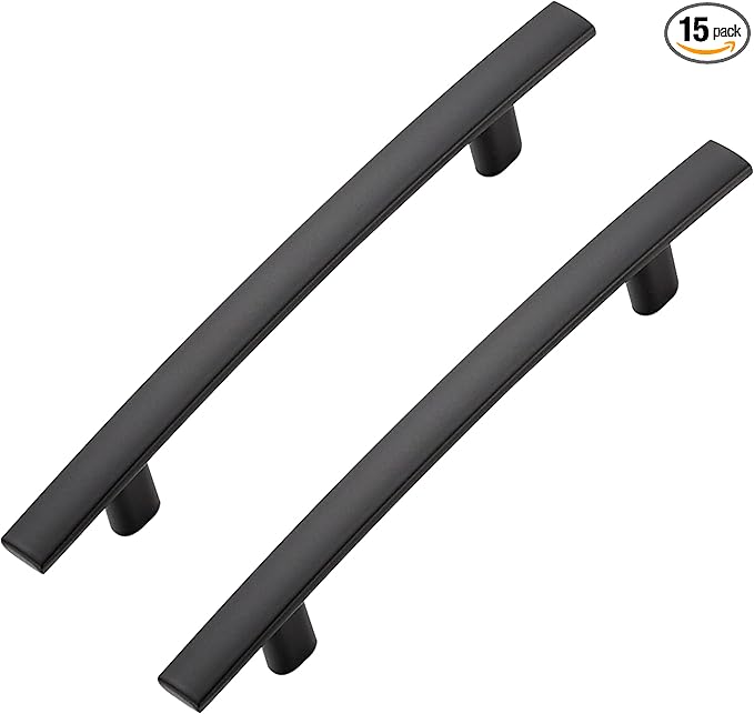 15 Pack Cabinet Handles 4" Hole Center - Curved Cabinet Pulls Black Drawer Pulls for Kitchen Cupboard Solid Hardware for Dresser Drawer Arch Hardware