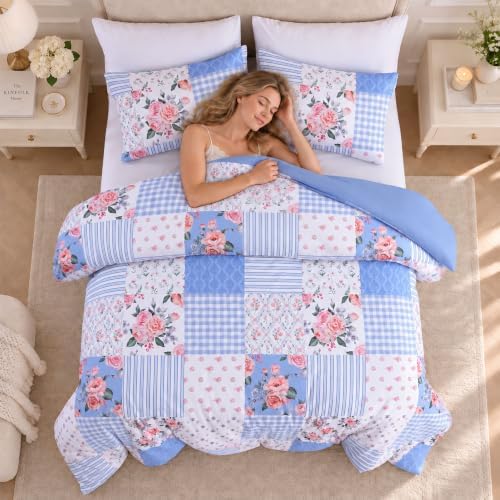 YIKUSH Blue Floral Full Comforter Set, Soft Lightweight All Season Bedding Set - Image 4