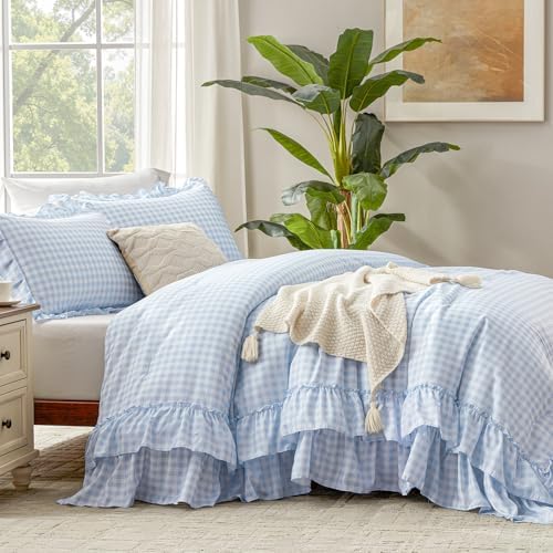 Andency Blue Gingham Twin Size Ruffle Comforter Set, 2 Pieces - Image 5