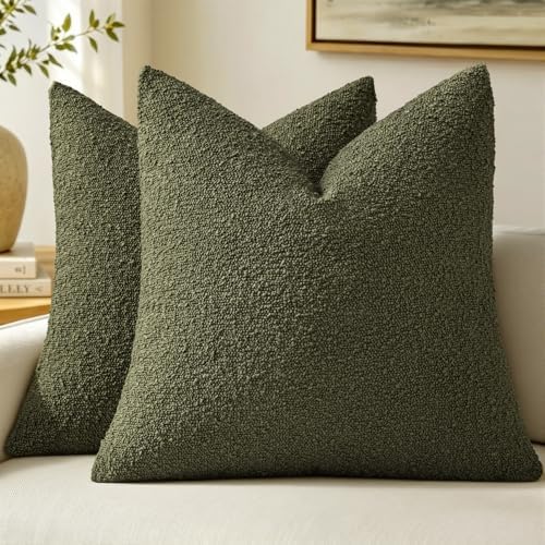 MIULEE 18x18 Decorative Boucle Couch Pillow Covers Moss Green by MIULEE