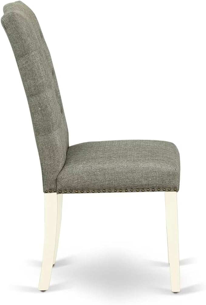 East West Furniture V097EL207-6 6 Piece Dining Room Table Set Contains a Rectangle Kitchen Table with V-Legs and 4 Gray Linen Fabric Parson Chairs with a Bench, 40x72 Inch, Multi-Color