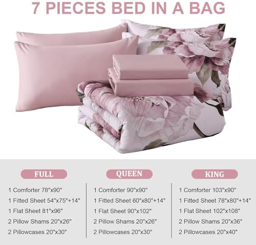 Blush Pink Full Size Comforter Set, 7 Piece Floral Bed in a Bag - Image 7