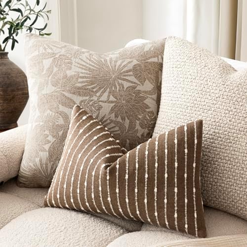 Foindtower Boho Striped Boucle Lumbar Throw Pillow Covers 12x20 Inch Brown - Image 5