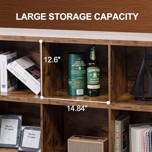 8 Cube Storage Organizer Bookshelf, Industrial Horizontal Bookcase, Accent - Image 4