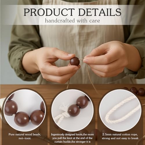 Hion 4 Pack Wood Bead Curtain Tiebacks Holdbacks - Image 3